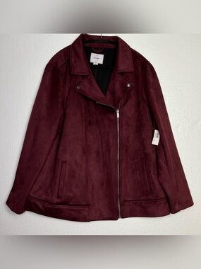 Old Navy Burgundy Faux Suede Moto Jacket Asymmetrical Zip size 2X NWT